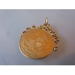 1896 South African gold one pond later mounted as a pendant