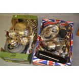 Two boxes containing a large quantity of various silver plated items