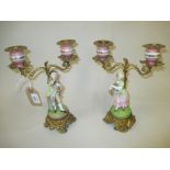 Pair of 19th Century French porcelain and gilt metal two branch candelabra