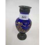 19th Century blue glass and gilded baluster form vase with metal mounts