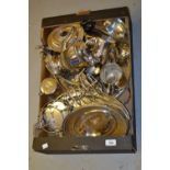 Box containing a large quantity of various silver plated items including: toast rack, teaset,