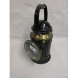 Brass mounted and black painted metal railwayman's lamp (a/f)