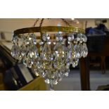 Five various glass and brass bag light fittings