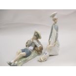 Lladro figure of a chef with a piglet and another figure of a reclining boy