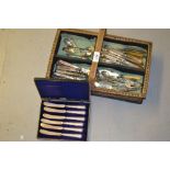Quantity of silver handled tea knives together with a quantity of plated fish knives and forks and