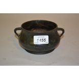 Small antique Chinese bronze two handled censer,