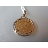 1860 Half Sovereign housed in a pendant mount