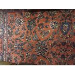 Turkish Persian pattern rug with all-over floral decoration, multiple borders on a wine ground,