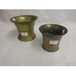 Two antique bronze flared rim mortars