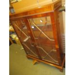 Reproduction yew wood display cabinet having bar glazed doors together with a matching corner