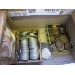 Box containing a quantity of half crowns, florins, shillings etc,