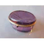 Oval 14ct gold mounted amethyst glass box with hinged cover