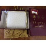 Asprey white ostrich leather evening bag in original box