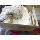 Box containing a quantity of various mid 20th Century table linen,