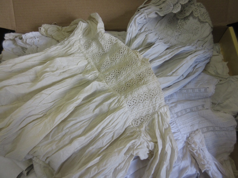 Quantity of various crochet edged and other Christening gowns