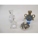 19th Century gilt metal mounted blue glass perfume decanter together with another metal mounted