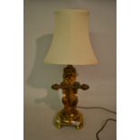 Gilt brass table lamp in the form of a lion rampant