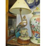 Large Capo di Monte bird form table lamp with shade