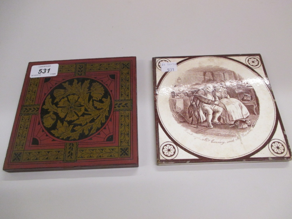 19th Century Minton and Hollins pottery tile after Christopher Dresser together with a Booth