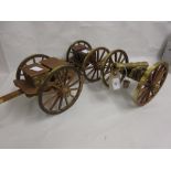 Wooden and brass mounted one tenth scale model of a Napoleonic field gun, circa 1815,