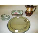 Chinese brass mounted porcelain box, gold lustre jug,