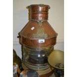 Large late 19th or early 20th Century copper and brass mounted ships mast head lamp,