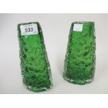 Pair of green oval Whitefriars glass vases of tapering form