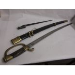 Early 20th Century Russian sabre with leather scabbard and attached socket bayonet,