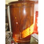 George III mahogany shell and line inlaid hanging corner cabinet