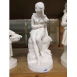 19th Century Parian figure of a girl seated on a rock, marked John Bell,