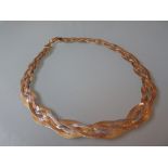 Continental 18ct gold intertwined three colour gold necklet