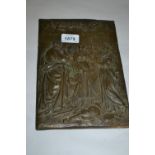 Heavy 19th Century rectangular bronze plaque depicting a group of classical figures surrounding a