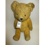 Plush covered jointed teddy bear with glass eyes,