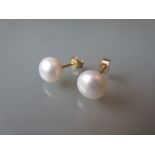 Pair of 9ct yellow gold cultured pearl stud earrings