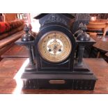 19th Century French black slate mantel clock with presentation plaque