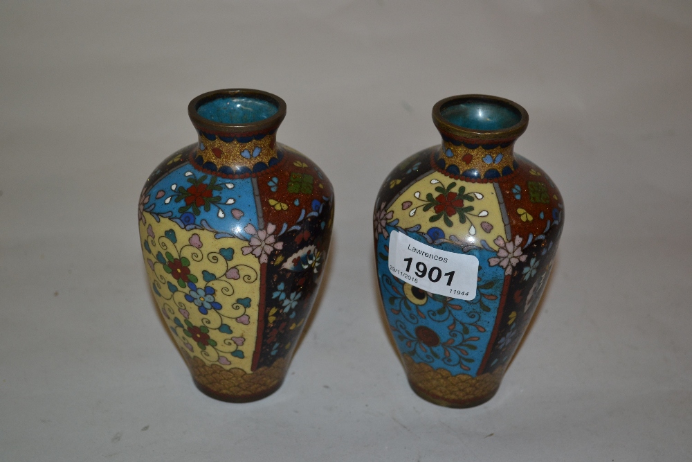 Pair of early 20th Century Japanese cloisonne baluster form vases