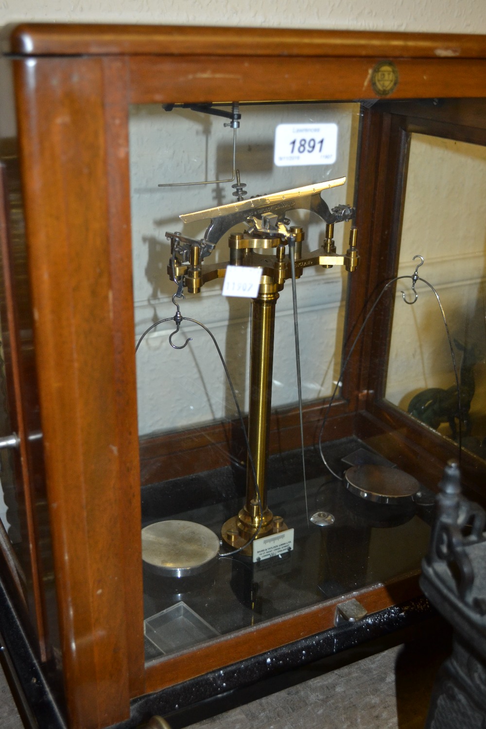 Mid 20th Century mahogany cased laboratory balance scale - Image 2 of 2