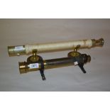 Gilt brass gun sight with mounts together with a rope covered two section telescope by H.