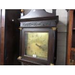 George III oak longcase clock, the arched hood with a square door and rectangular door below,