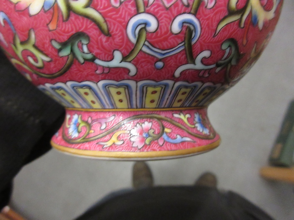 Chinese porcelain baluster form flared rim vase, enamel decorated with flowers, - Image 7 of 9