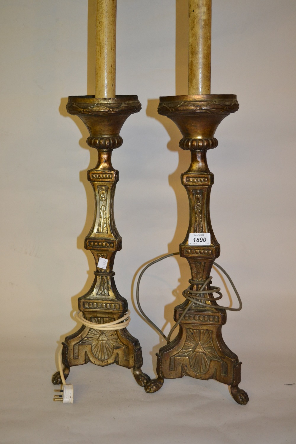 Pair of brass table lamps in the form of antique candle stands - Image 2 of 2