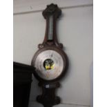 Victorian carved oak aneroid barometer / thermometer (a/f) together with a quantity of wooden