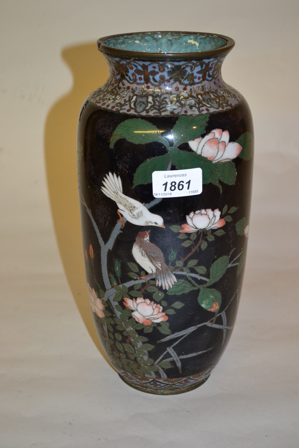 Japanese cloisonne baluster vase decorated with a bird in foliage (a/f) - Image 2 of 2