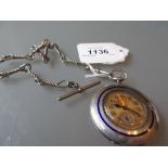 Early 20th Century silver cased dress pocket watch with enamel decorated cover,