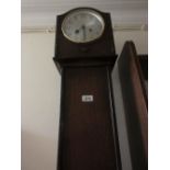 1930's Oak cased grandmother clock with circular silvered dial,