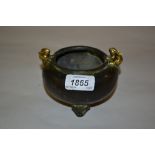Chinese patinated and gilt bronze censer with rabbit form handles