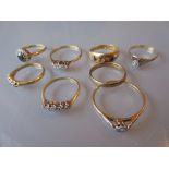 Group of eight various 18ct and 9ct yellow gold, diamond,