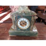 19th Century green onyx gilt metal mounted two train mantel clock