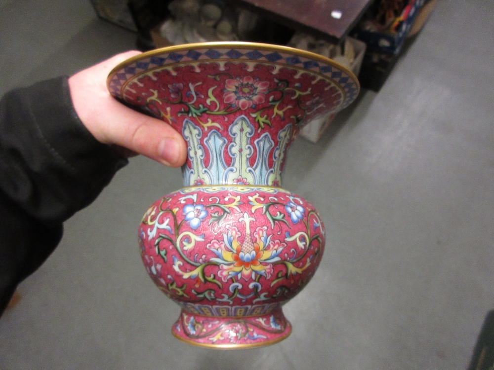 Chinese porcelain baluster form flared rim vase, enamel decorated with flowers, - Image 3 of 9