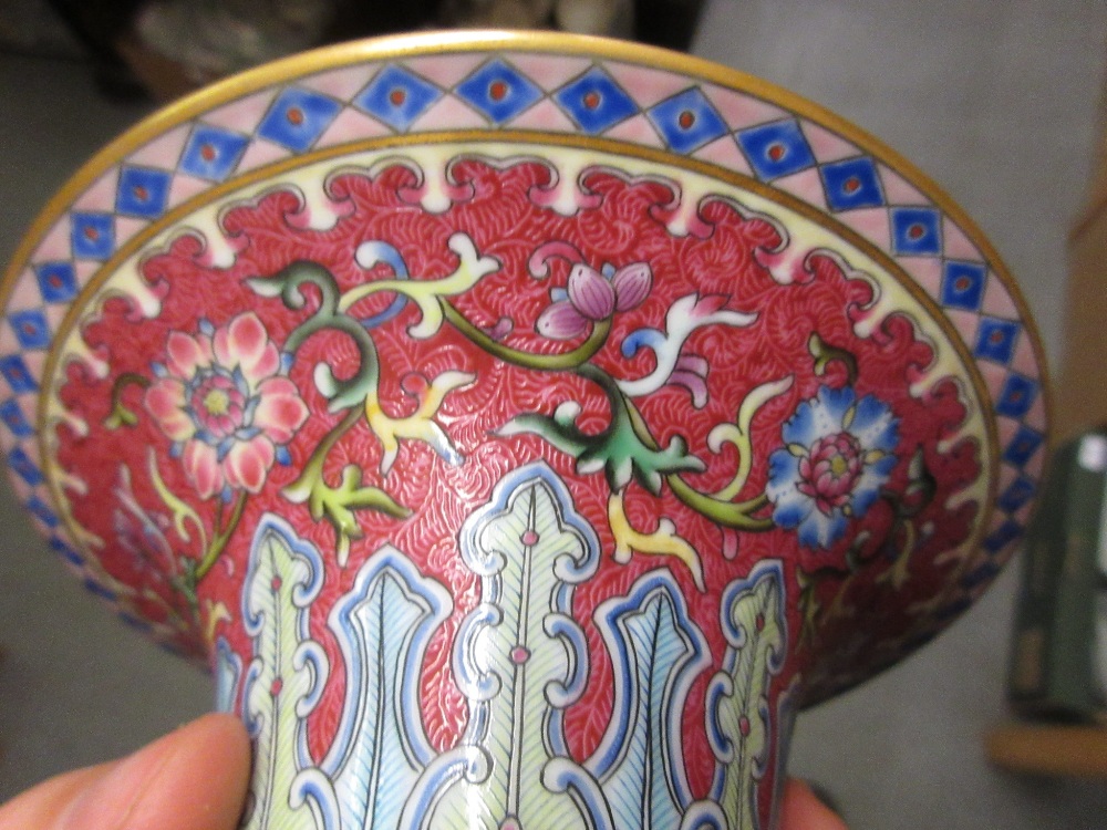 Chinese porcelain baluster form flared rim vase, enamel decorated with flowers, - Image 4 of 9